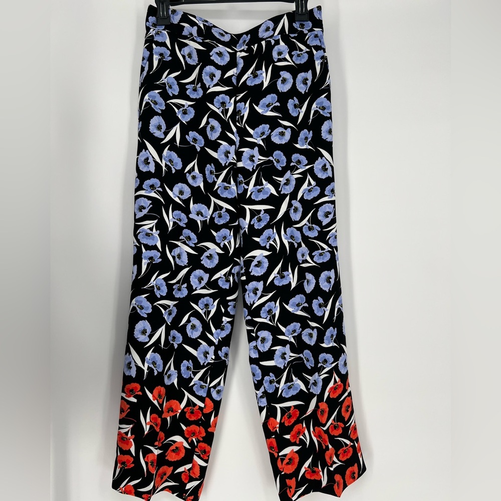 ANN TAYLOR PETITE FLORAL BLACK LILAC AND ORANGE WIDE LEG PANTS
